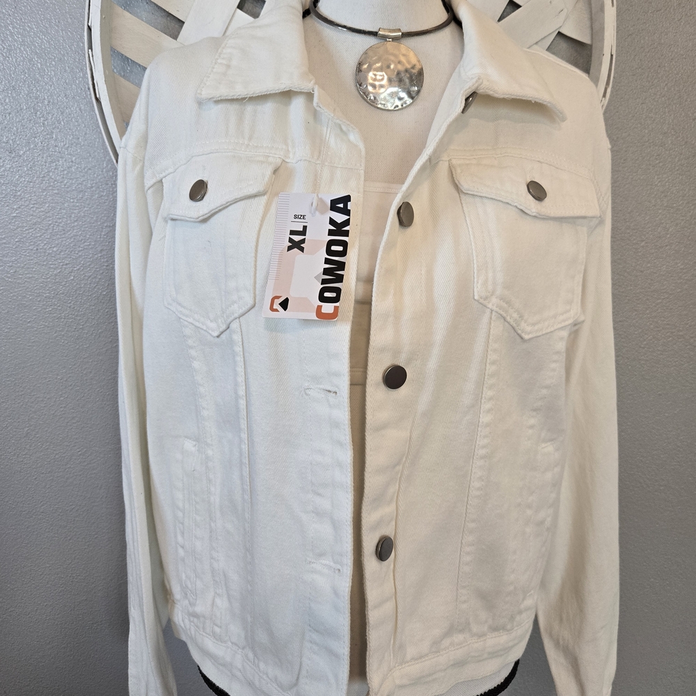 Cowoka White Denium Jacket Size XL New